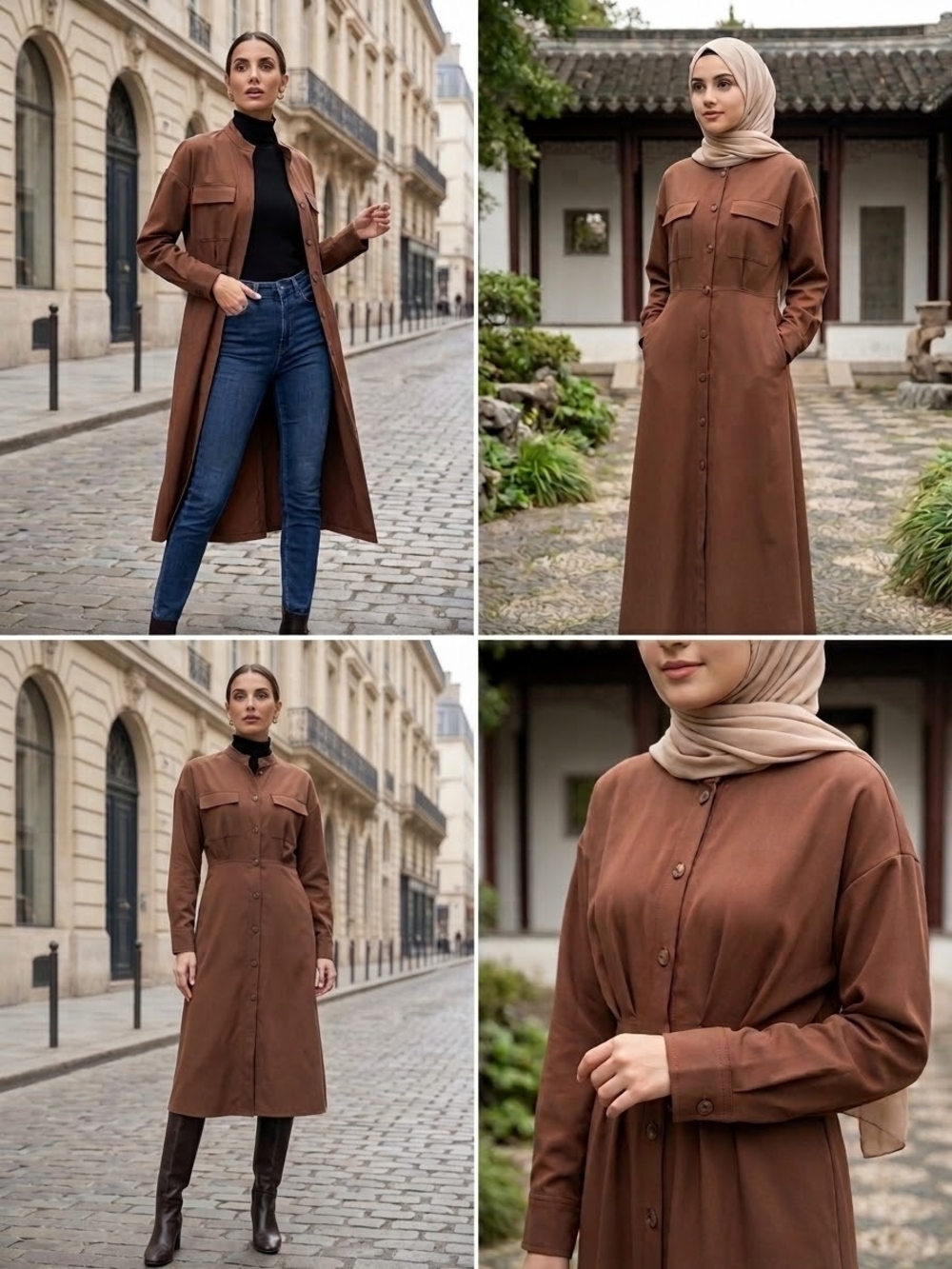Fall Classic Button-Front Long Brown Dress- XS